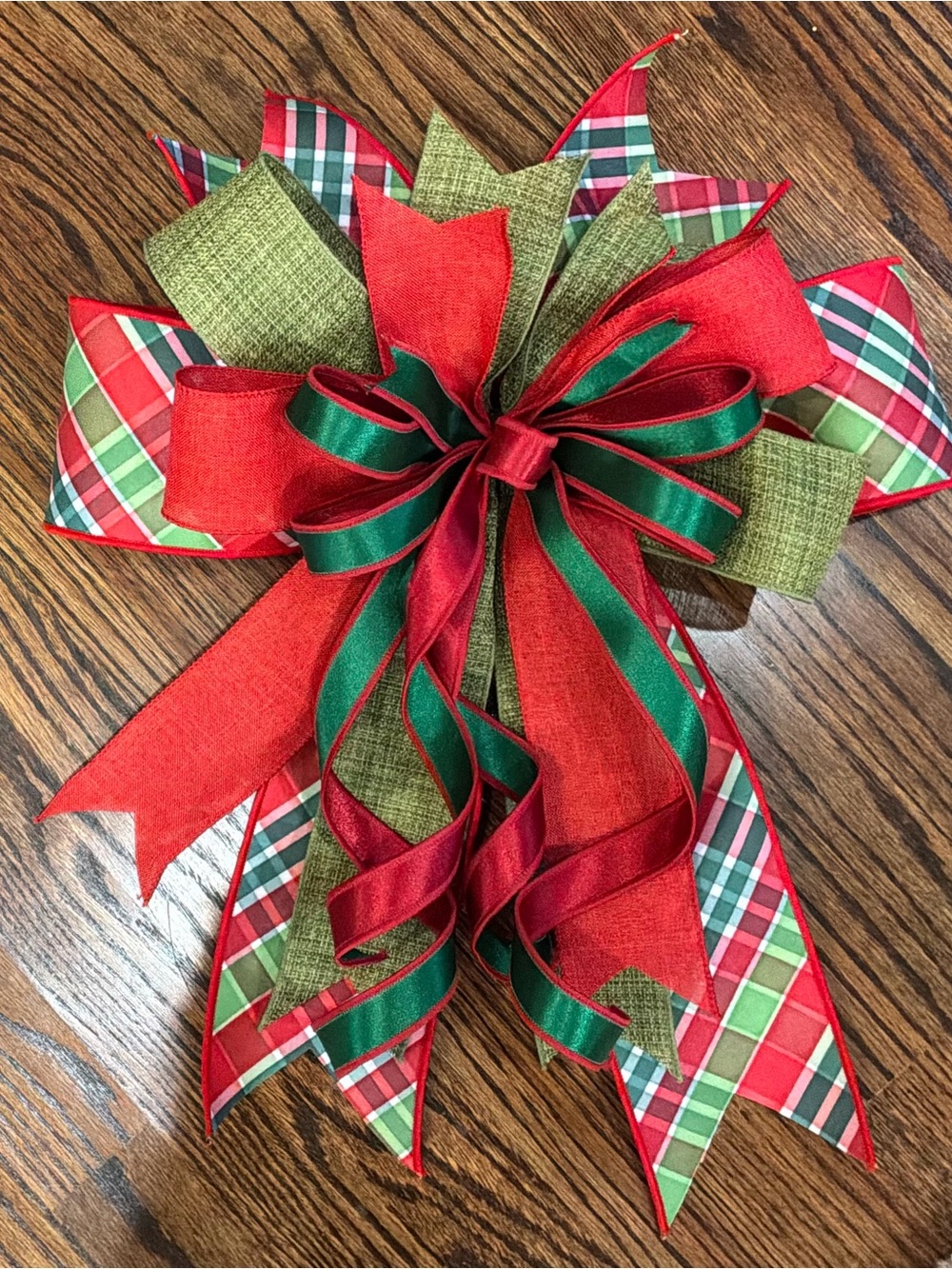 Festive Red and Green Holiday Bow - Decorative Home Wreath Accent